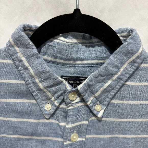Abercrombie & Fitch Striped Linen Button Down Shirt S Coastal Lightweight Preppy - Picture 6 of 11